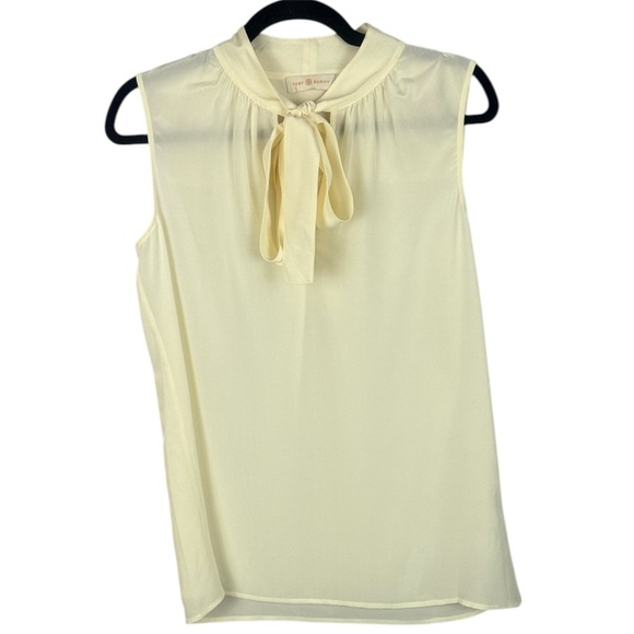 Tory Burch 100% Silk Cream Sleeveless Blouse with Tie Neck - Picture 1 of 9